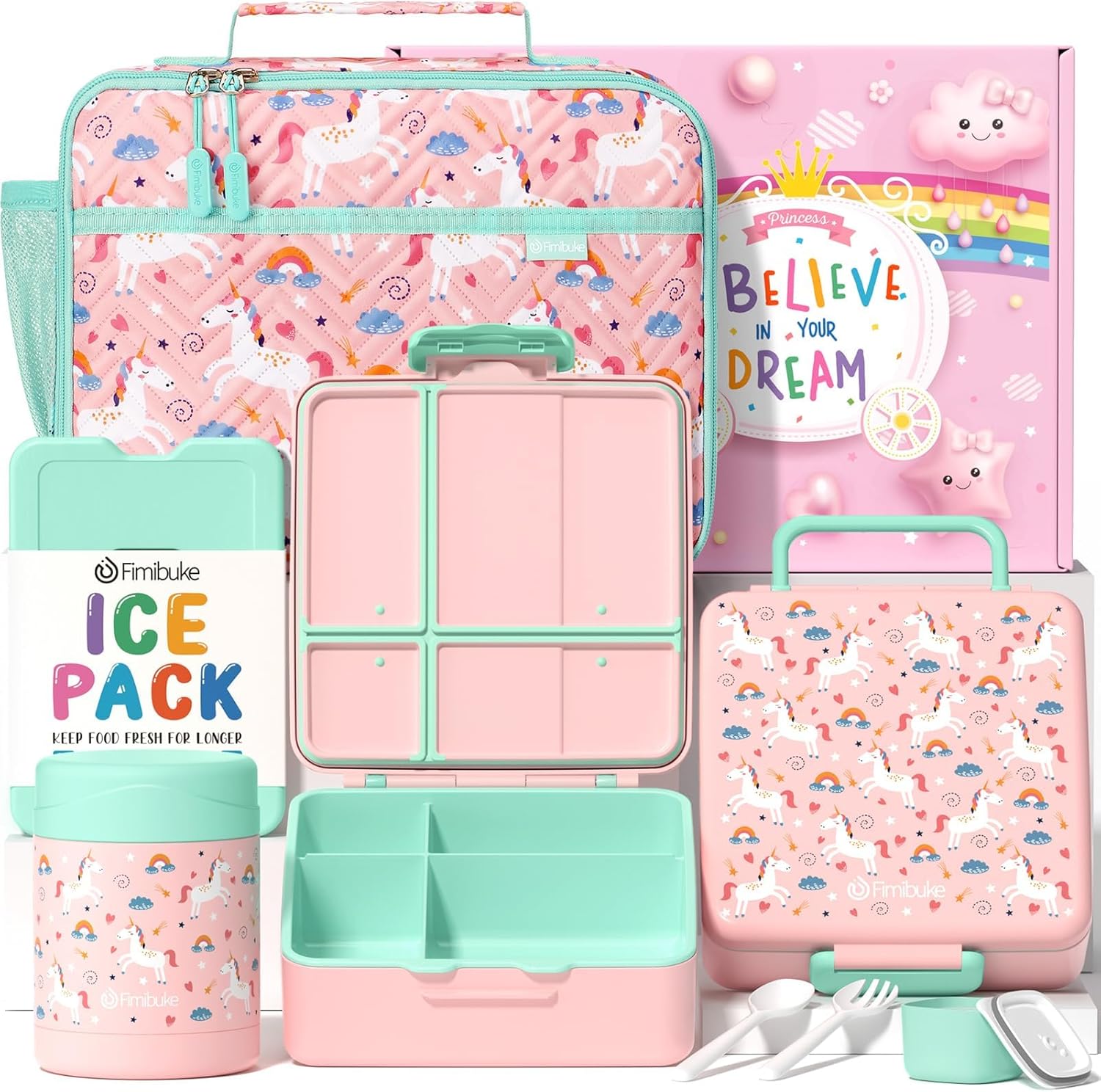 Fimibuke Kids Bento Snack Lunch Box Set with Insulated Bag