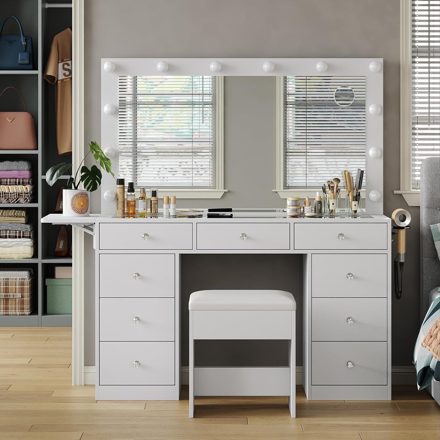 Vanity Desk with 12 LED Lights & Power Outlet by FUSOU