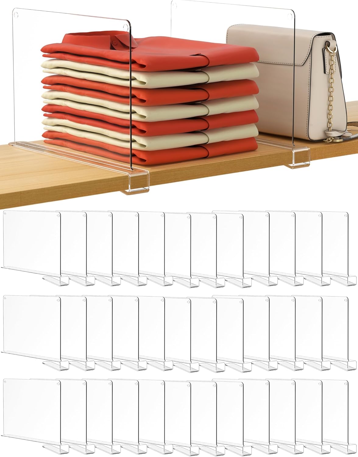36 Pack Clear Shelf Dividers for Closet Organization and Storage