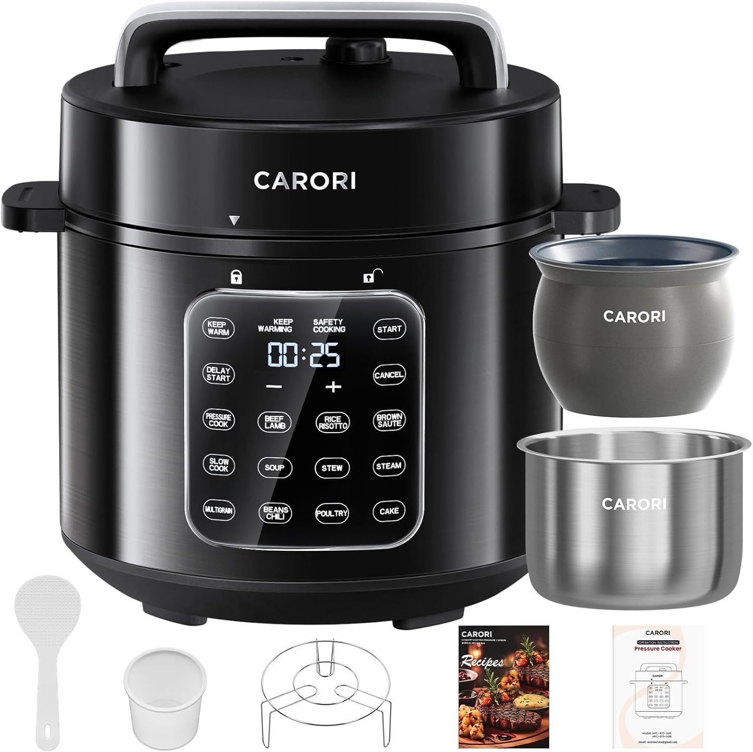9-in-1 Electric Pressure Cooker with Dual Inner Pots and Touchscreen