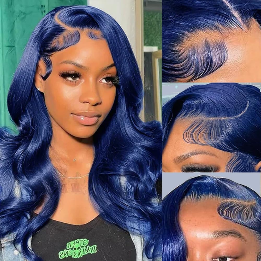 Blue Lace Front Wig Human Hair Body Wave for Black Women