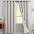 Yakamok Cream Linen Curtains 100% Blackout 90 in Long - Textured Room