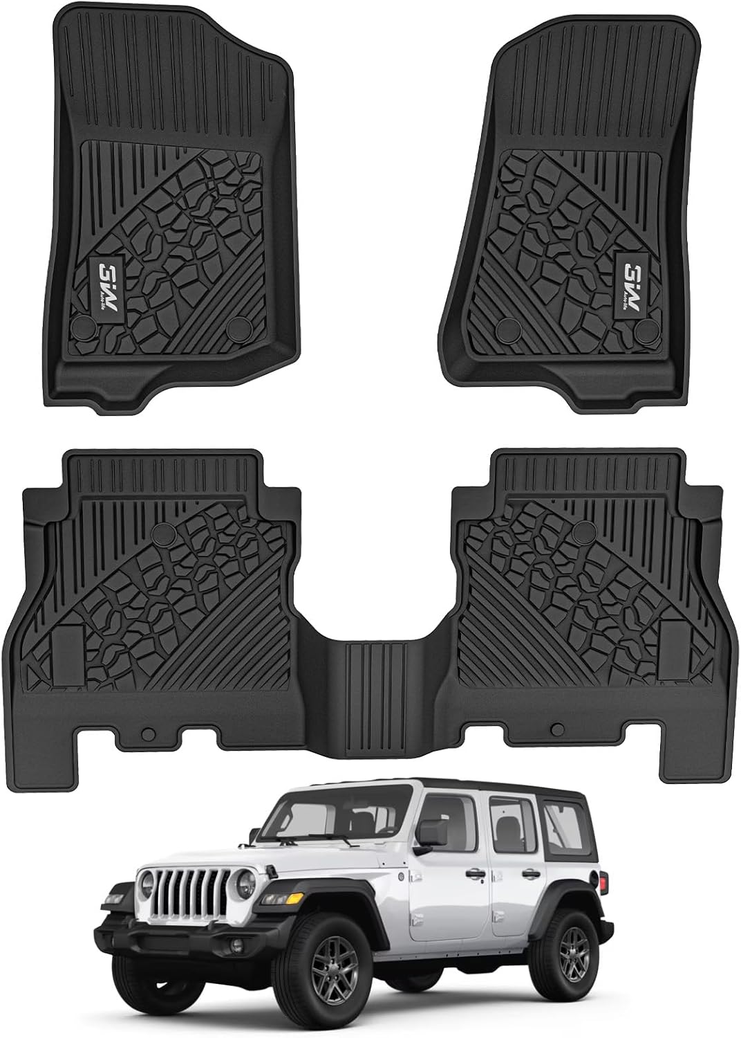 3W Floor Mats for Jeep Wrangler JL 2018-2025 All-Weather Protection