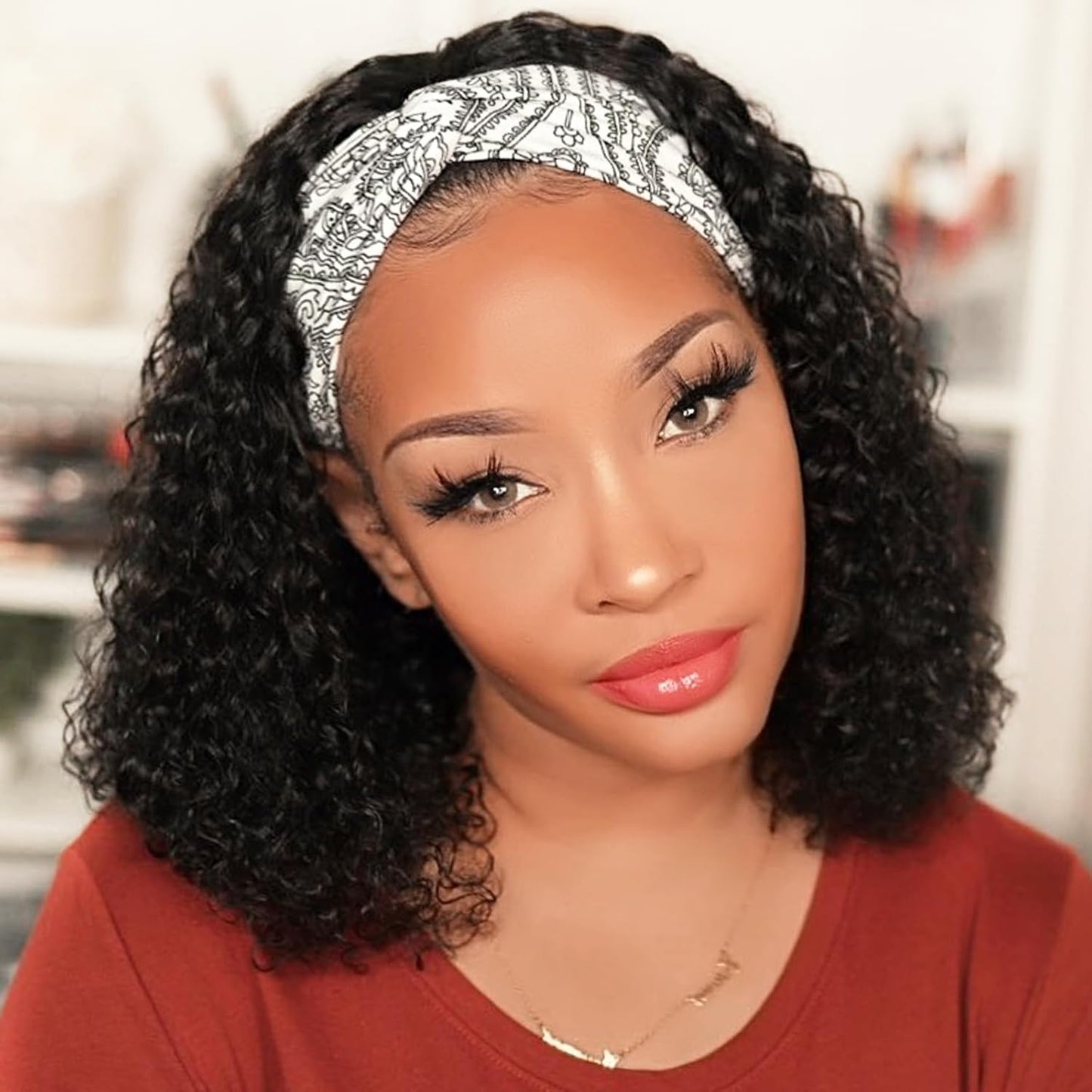 AISI QUEENS Short Curly Wig - Glueless Headband Wig for Women