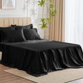 CozyLux Satin Sheets Queen Size - Silky 6-Piece Black Set