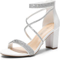 DREAM PAIRS Women's Chunk Low Heel Pump Sandals - Sparkling Low Heel 2