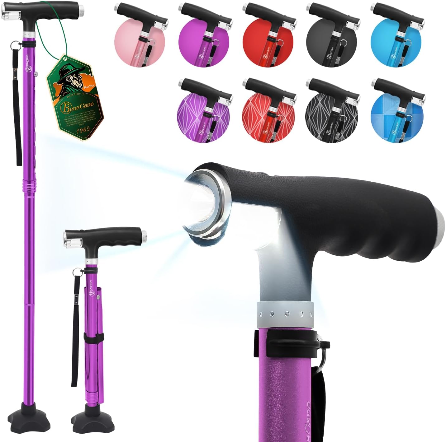 BeneCane Walking Cane with LED Lights and Adjustable Height