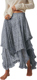 Women Lace Long Skirt Asymmetrical Maxi - Beach Cover Up