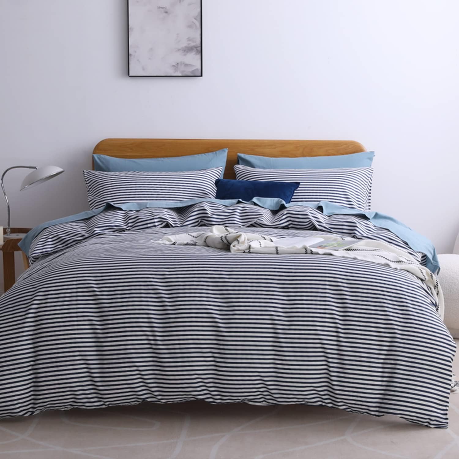 100% Natural Cotton Striped Duvet Cover Set for King Size