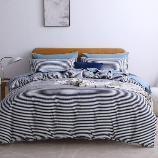 100% Natural Cotton Striped Duvet Cover Set for King Size