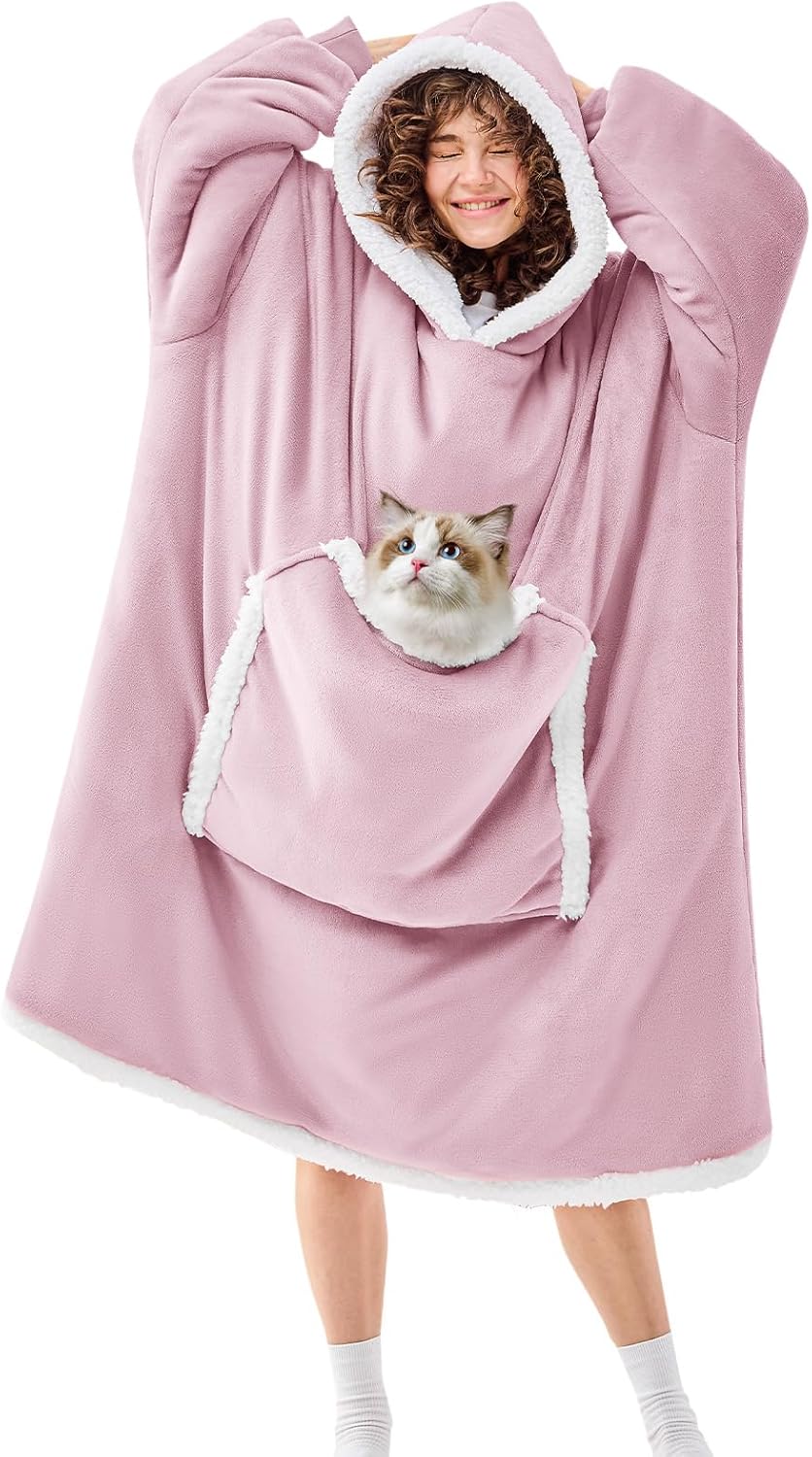 JOYWOO Purple Oversized Wearable Blanket Hoodie for Cat Lovers