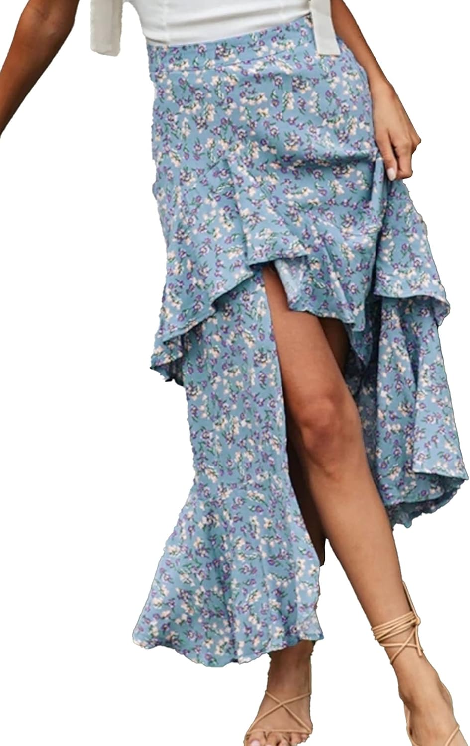 BTFBM Women Boho Long Skirts Dress Floral Print Maxi Skirt