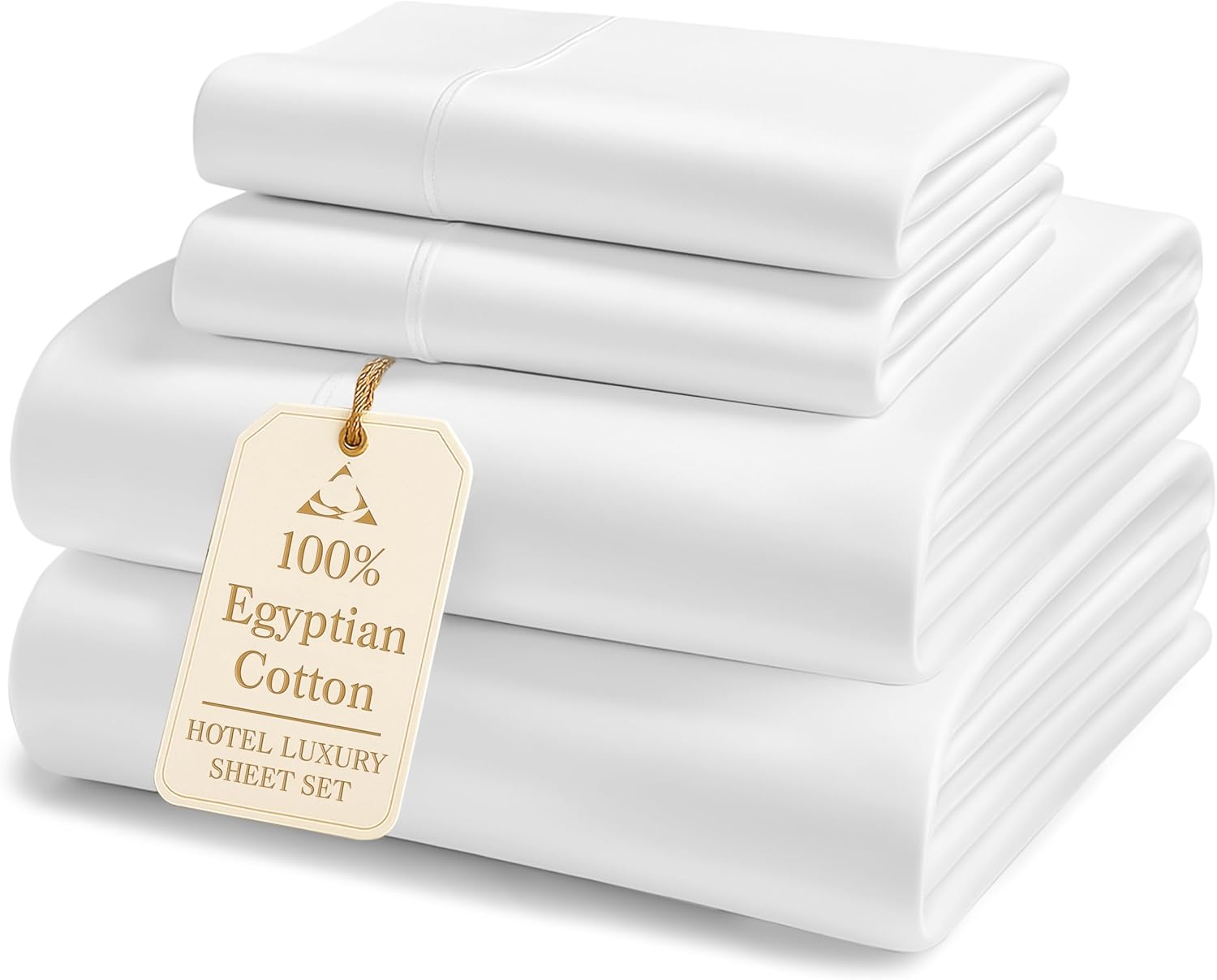 Luxurious 100% Egyptian Cotton King Size Sheets Set - Snow White
