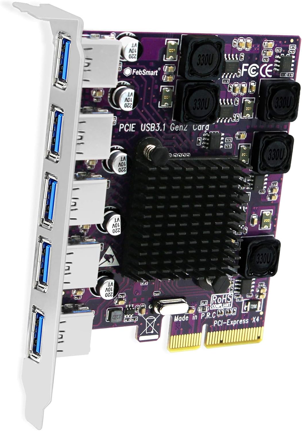 5X 10Gbps USB-A Ports Expansion Card for High-Speed Data Transfer
