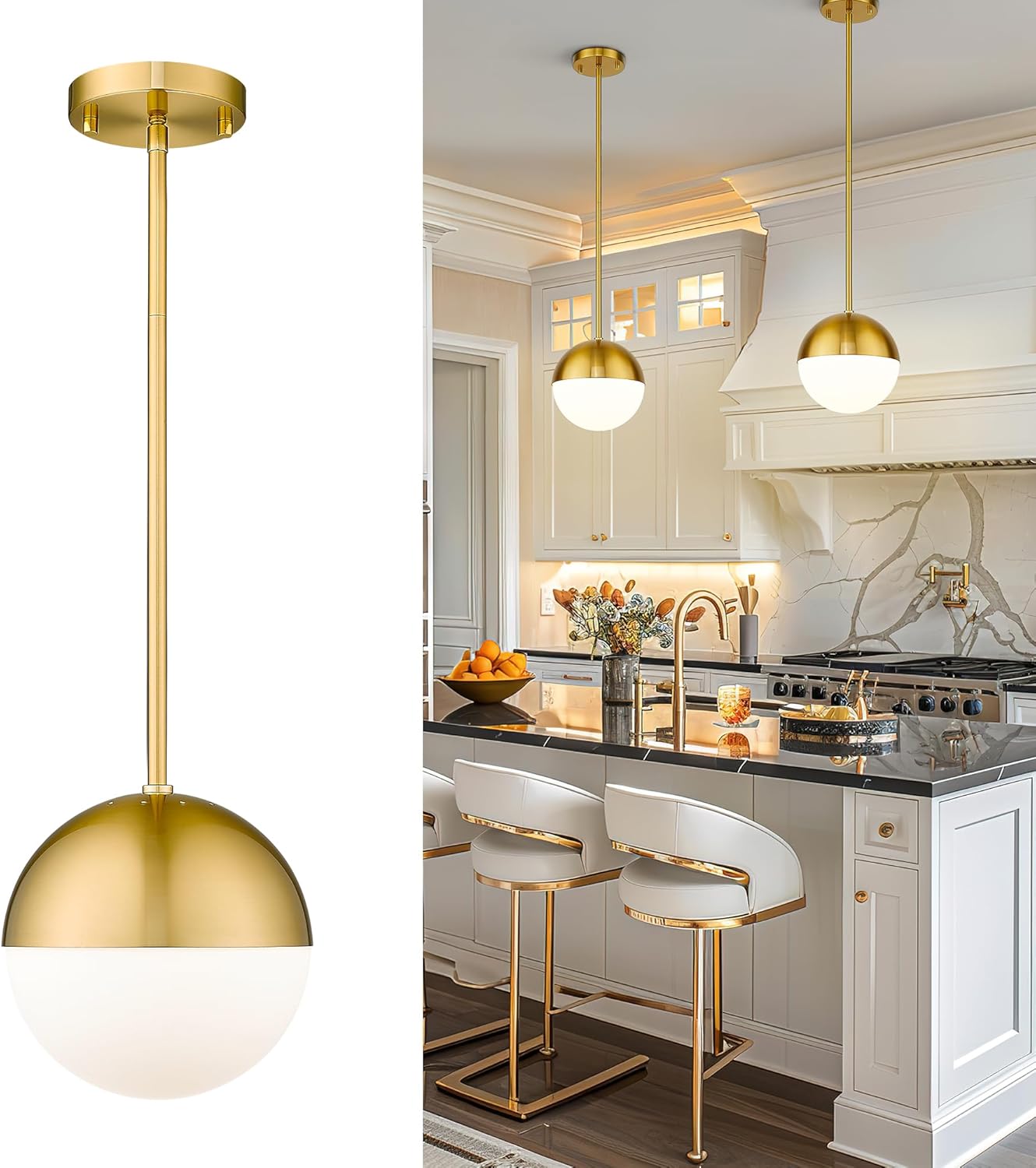 LMS Modern Pendant Lighting Gold Globe Fixture for Home Decor