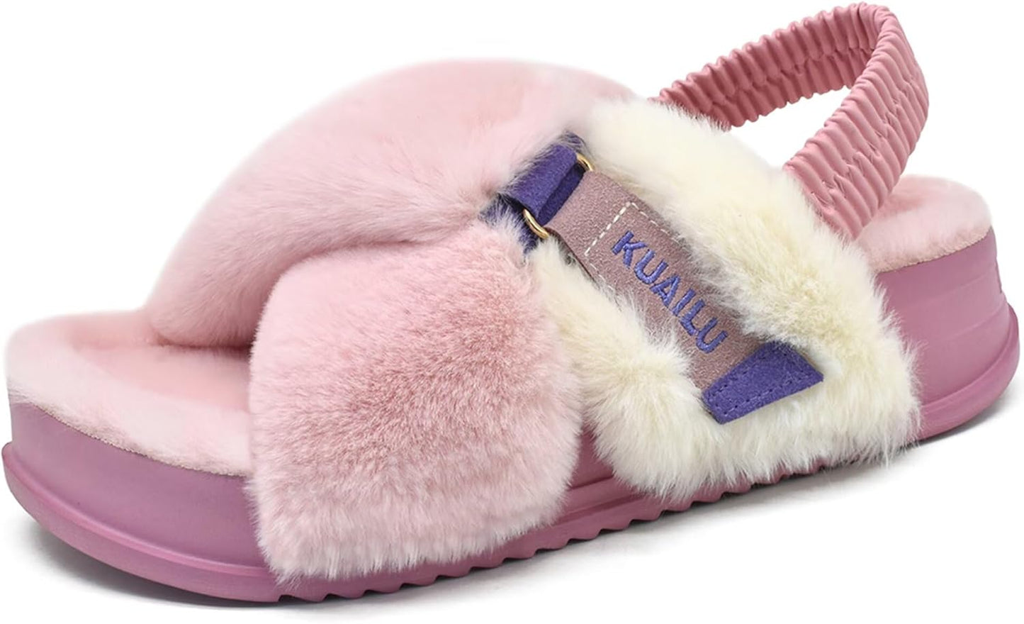 KuaiLu Womens Fuzzy Criss Cross Band Platform Slippers Review