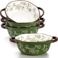 AVLA 4 Pack Ceramic Soup Bowls 22 oz - Double Handle Porcelain Set