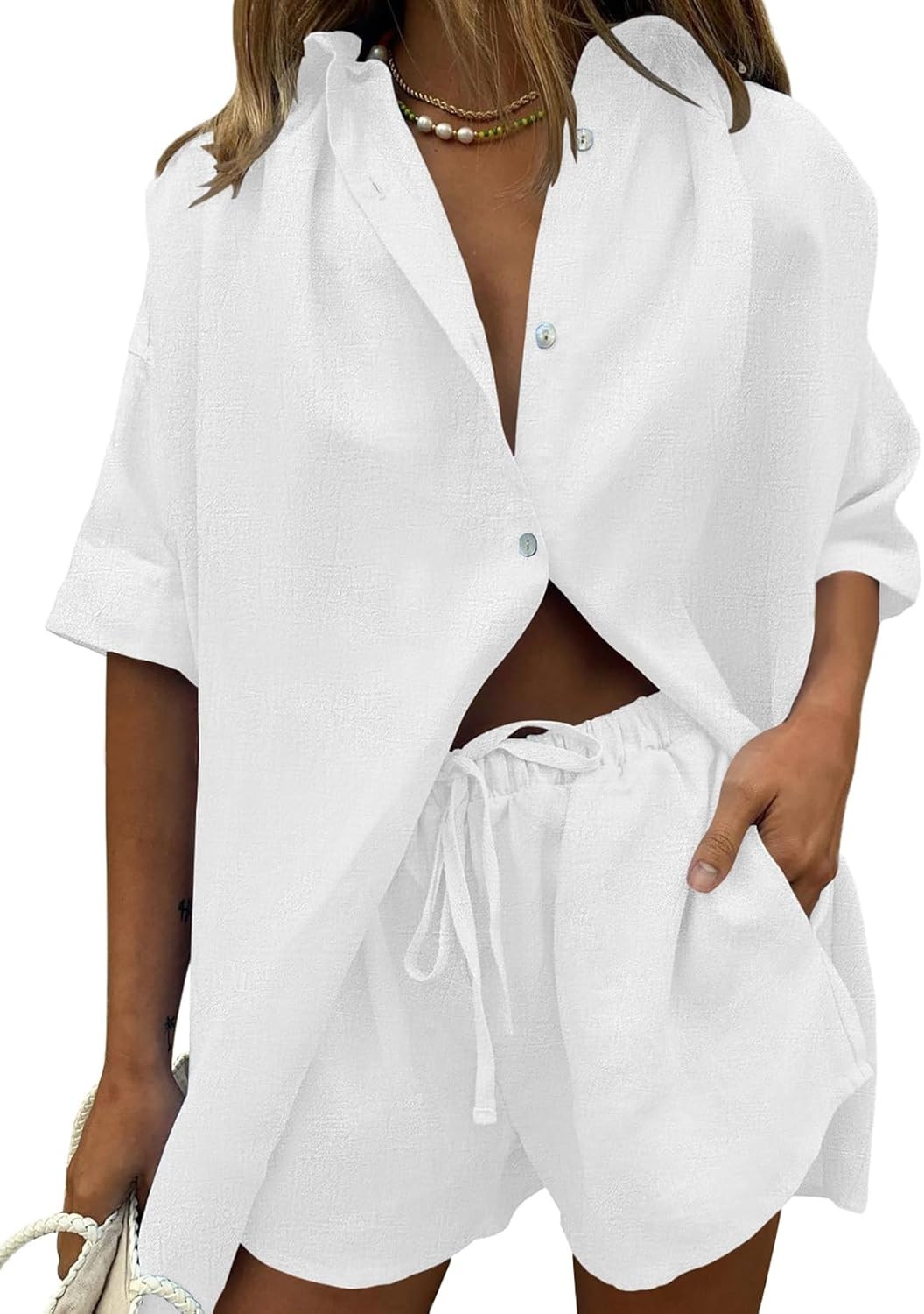 Fixmatti Women 2 Piece Outfit Summer Short Sleeve Set for Style