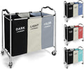 3 Section Laundry Basket Sorter 240L - Large Rolling Hamper