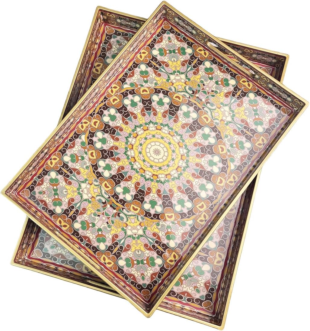 Boho Red Decorative Serving Tray Set for Home Decor and More