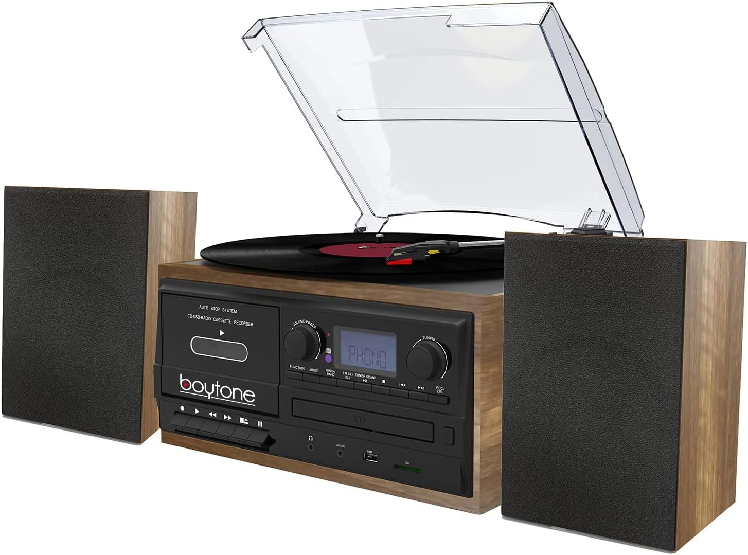 Boytone BT-58W Bluetooth Classic Record Player with AM/FM Radio