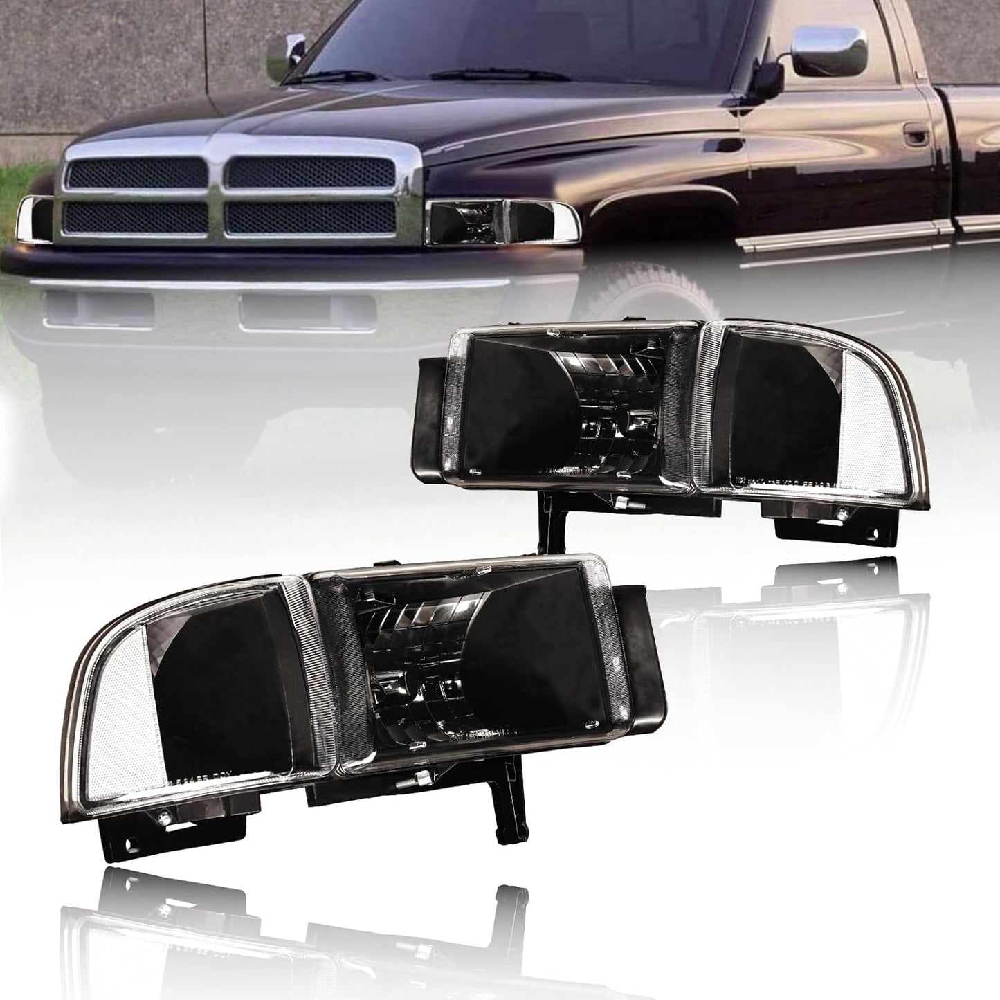 Headlights for 1994-2001 Dodge Ram 1500/2500/3500 - Clear Reflector