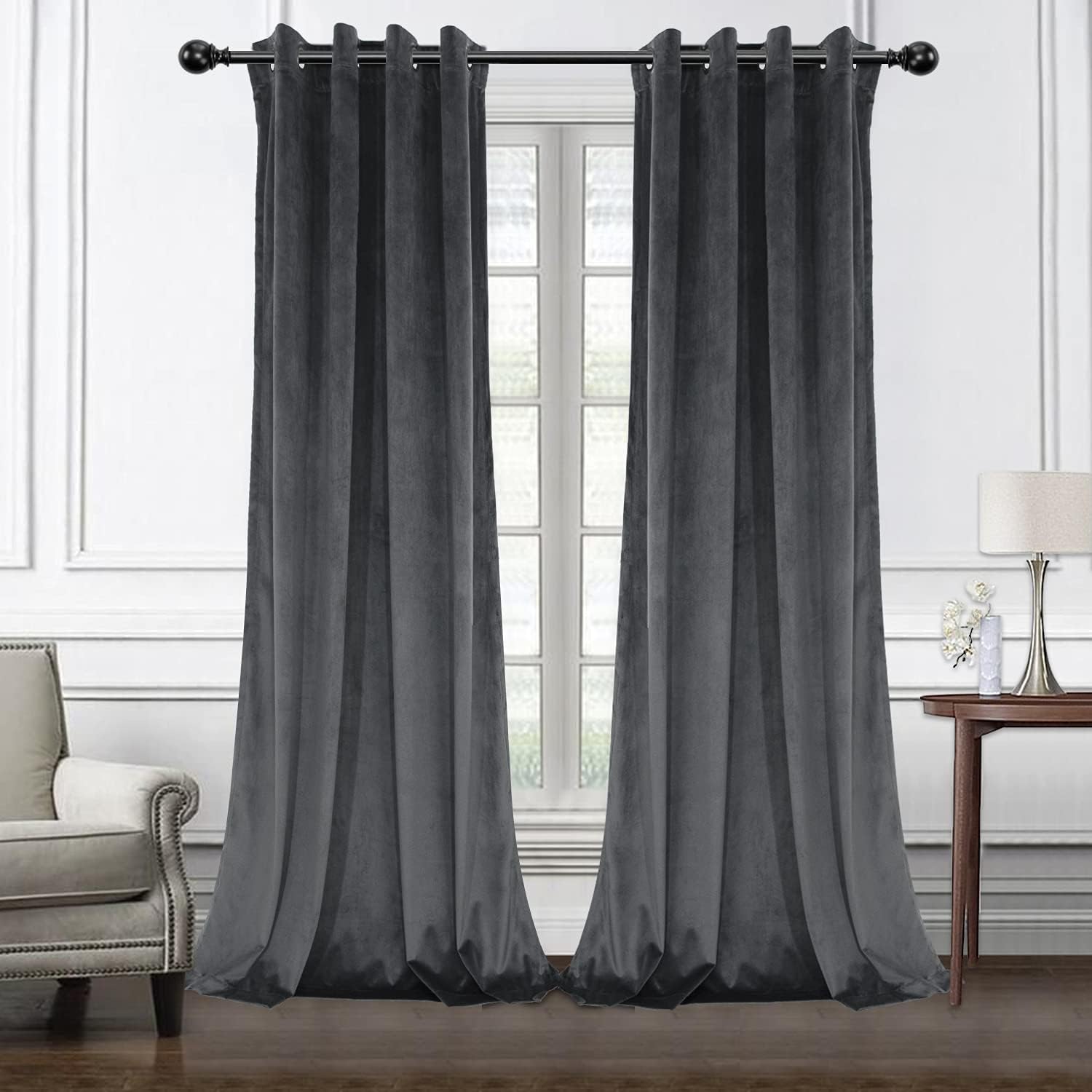 LORDTEX Grey Velvet Blackout Curtains - Stay Cozy & Darken Your Space!
