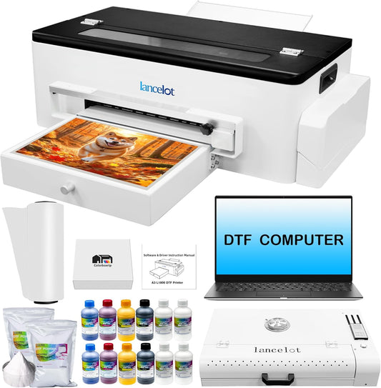 Lancelot A3 DTF Printer Bundle: White Ink, Easy Operation, Dark/Light Clothing!