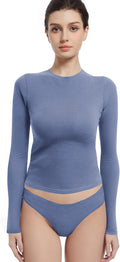 Long Sleeve Shirts for Women Crewneck Crop Tees - Fitted Y2K Style