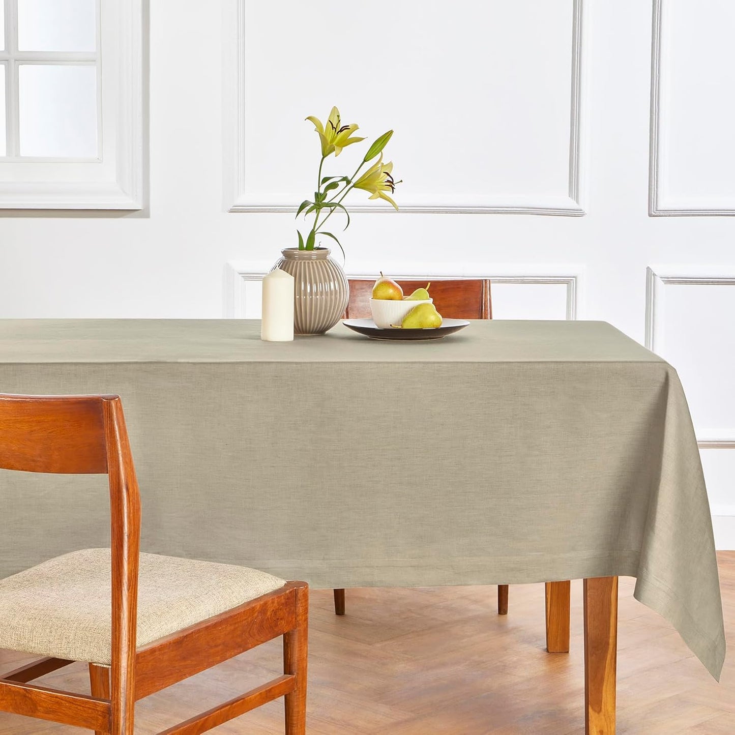Pure Linen Vintage Khaki Tablecloth 52 x 52 Inch for Dining