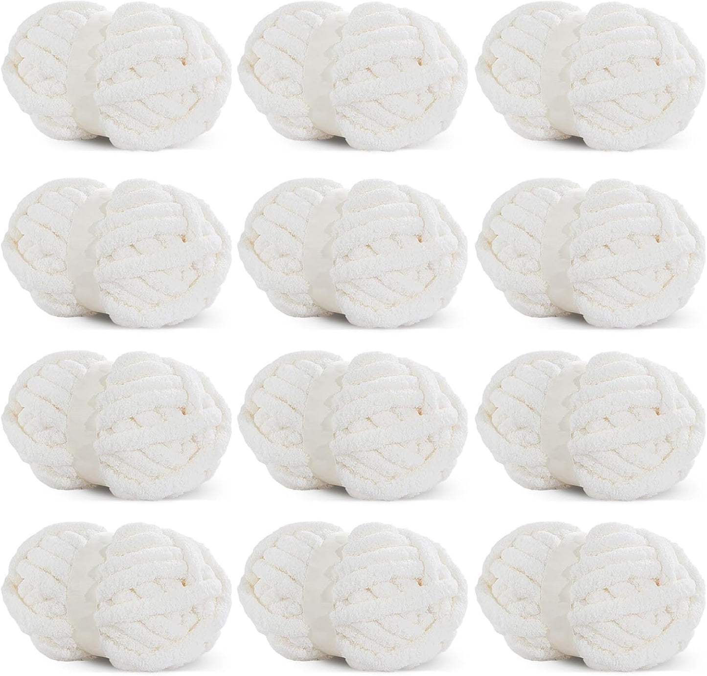 HOMBYS White Chunky Chenille Yarn for Cozy Knitting Projects