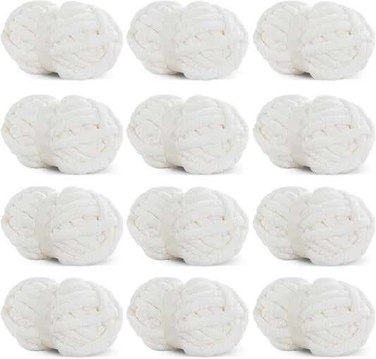 HOMBYS White Chunky Chenille Yarn for Cozy Knitting Projects