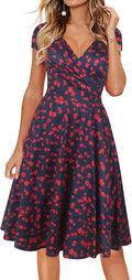 Women's V-Neck Cap Sleeve Floral Swing Dress - Flattering Casual Fit