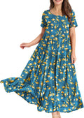 YESNO Women Casual Bohemian Floral Maxi Dress with Pockets