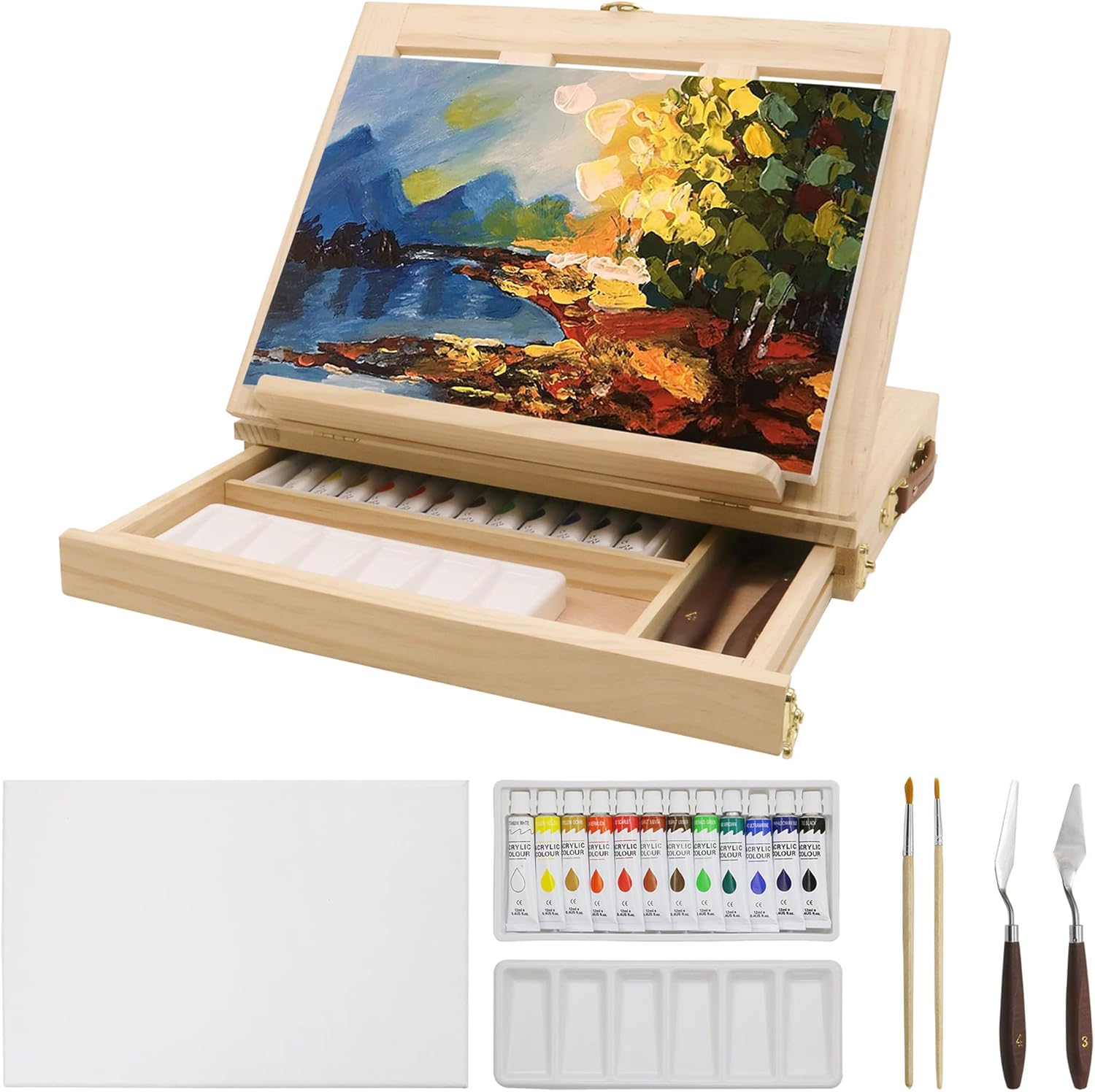 Portable Tabletop Easel Set for Painting with Acrylic Paints