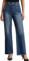 Wide Leg Jeans for Women Mid High Waist - Raw Hem Boyfriend Fit