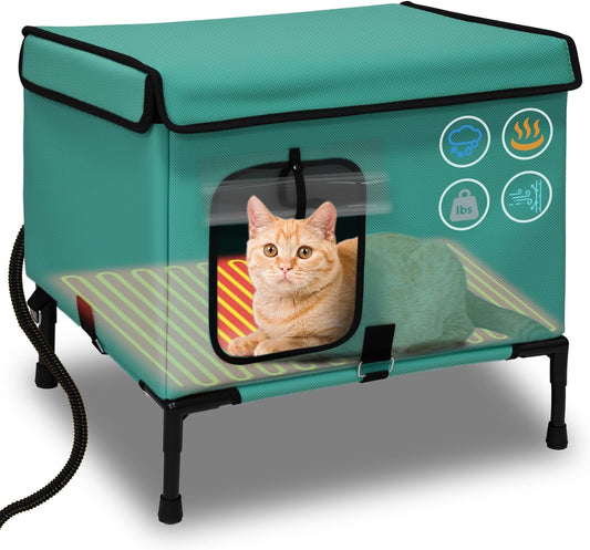 21in Large Size Heated Cat House for Outside, Weatherproof Shelter