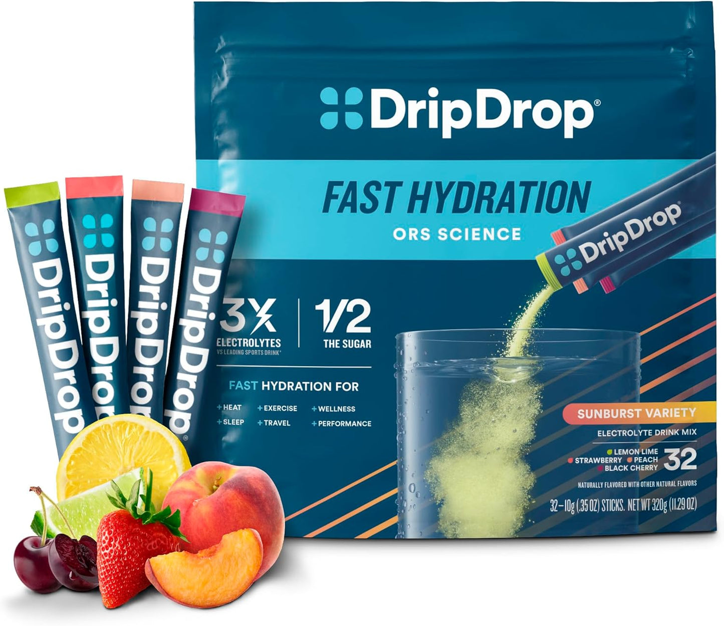 DripDrop Hydration Packets - Sunburst Variety Pack for Fast Hydration