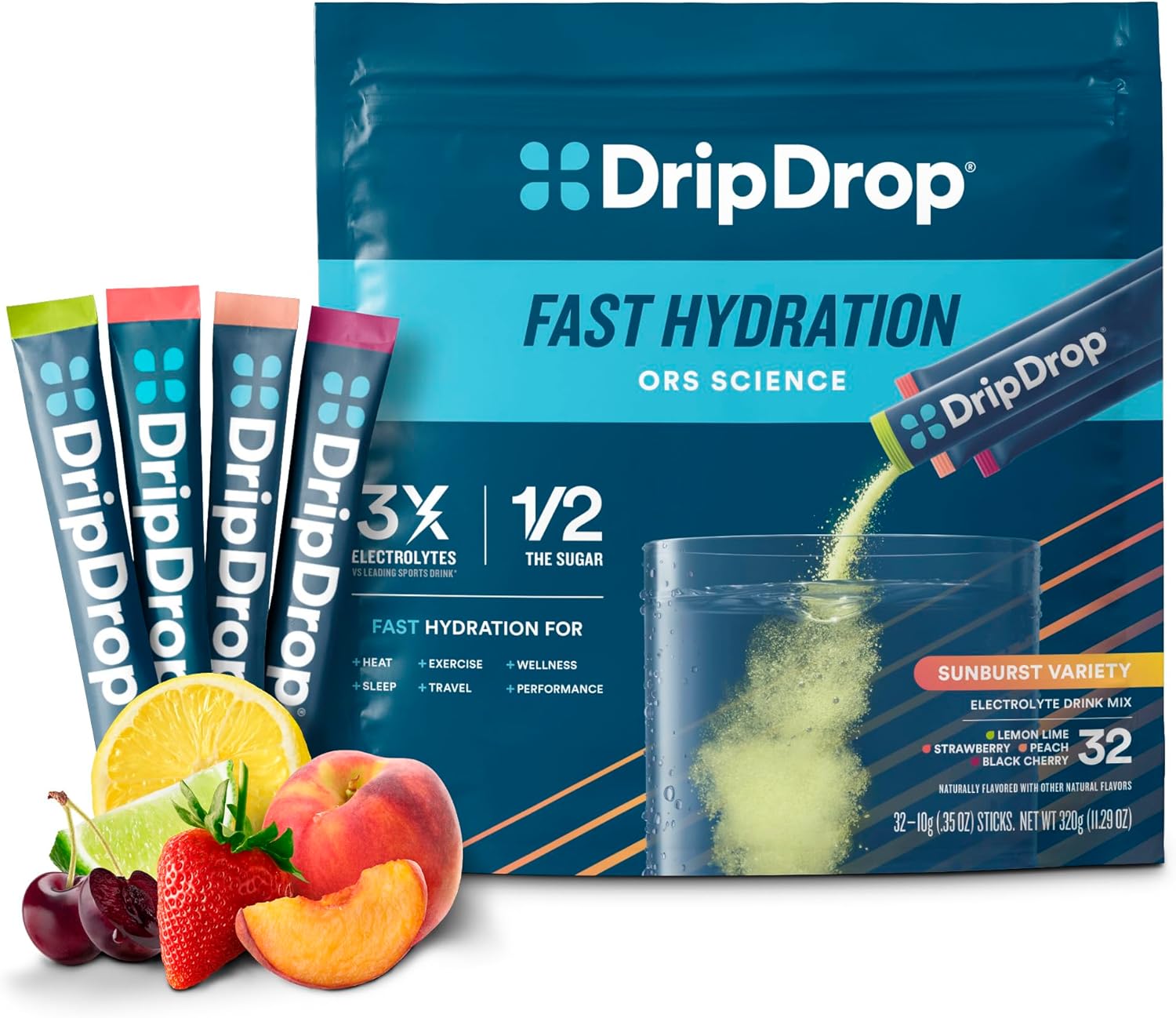 DripDrop Hydration Packets - Sunburst Variety Pack for Fast Hydration