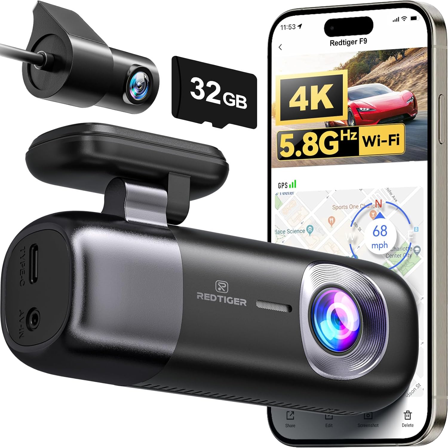 REDTIGER F9 4K Dual Dash Cam & WiFi GPS