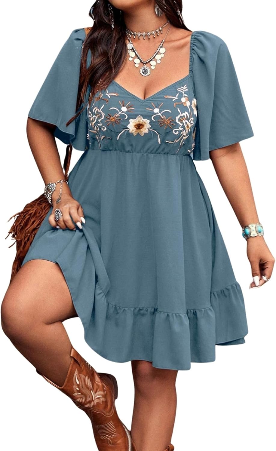 Plus Size Western Boho Floral Flowy Dress for Summer Fun