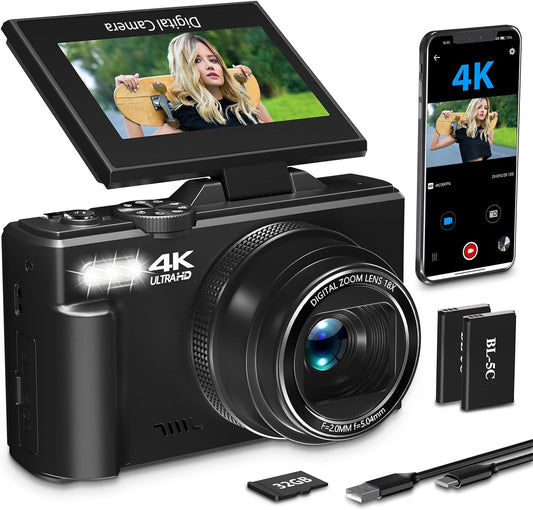 NIKICAM 4K Vlogging Camera: 64MP, WiFi, 18X Zoom