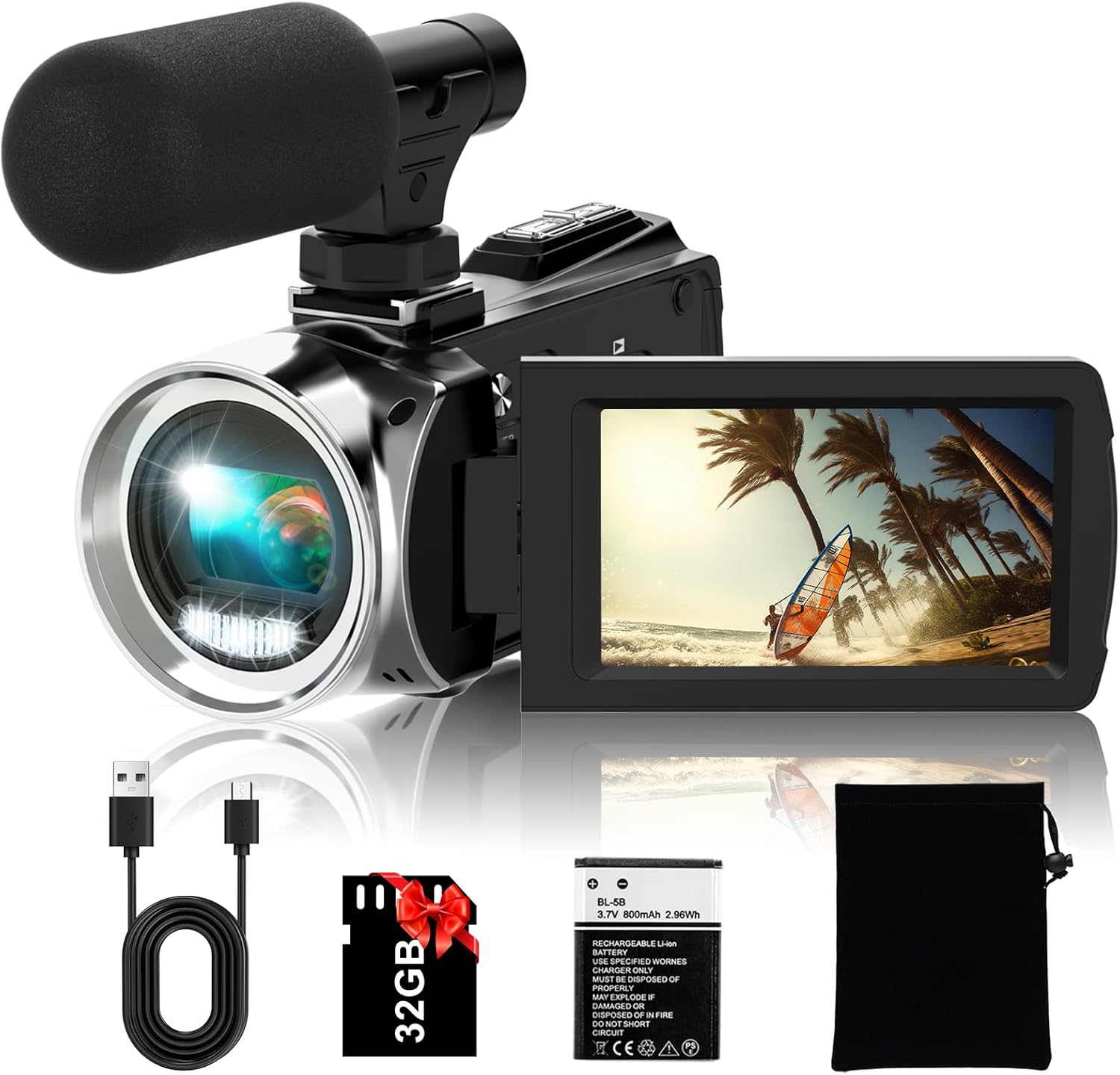 FHD 4K Video Camera Camcorder for YouTube with 32GB SD Card