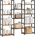 Triple Column 4 Tier Bookshelf with 11 Shelves - Adjustable Rustic