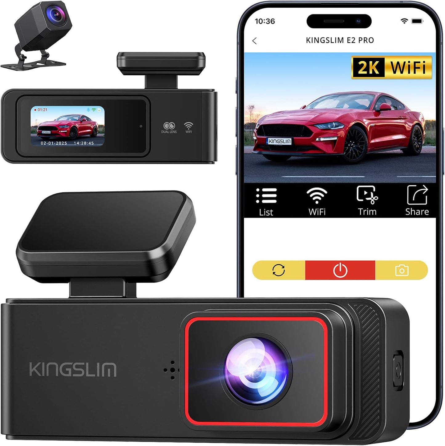 Wireless Dash Cam Front and Rear 2K with G-Sensor Parking Monitor