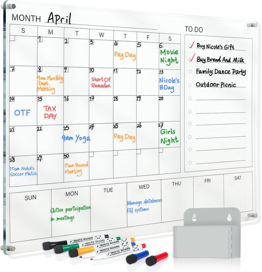 MAKELLO Acrylic Calendar for Wall - Clear White Board Calendar