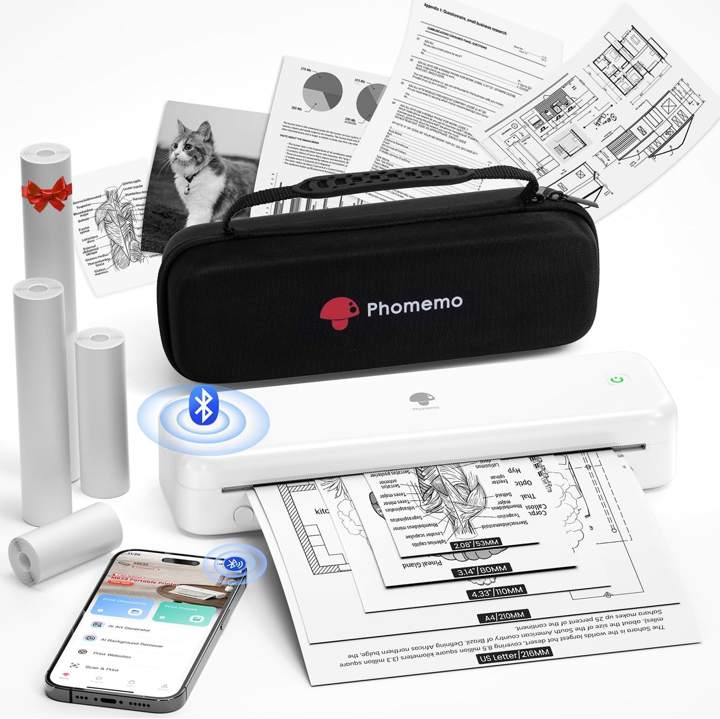 Phomemo M834 Portable Wireless Printer for Travel and Office