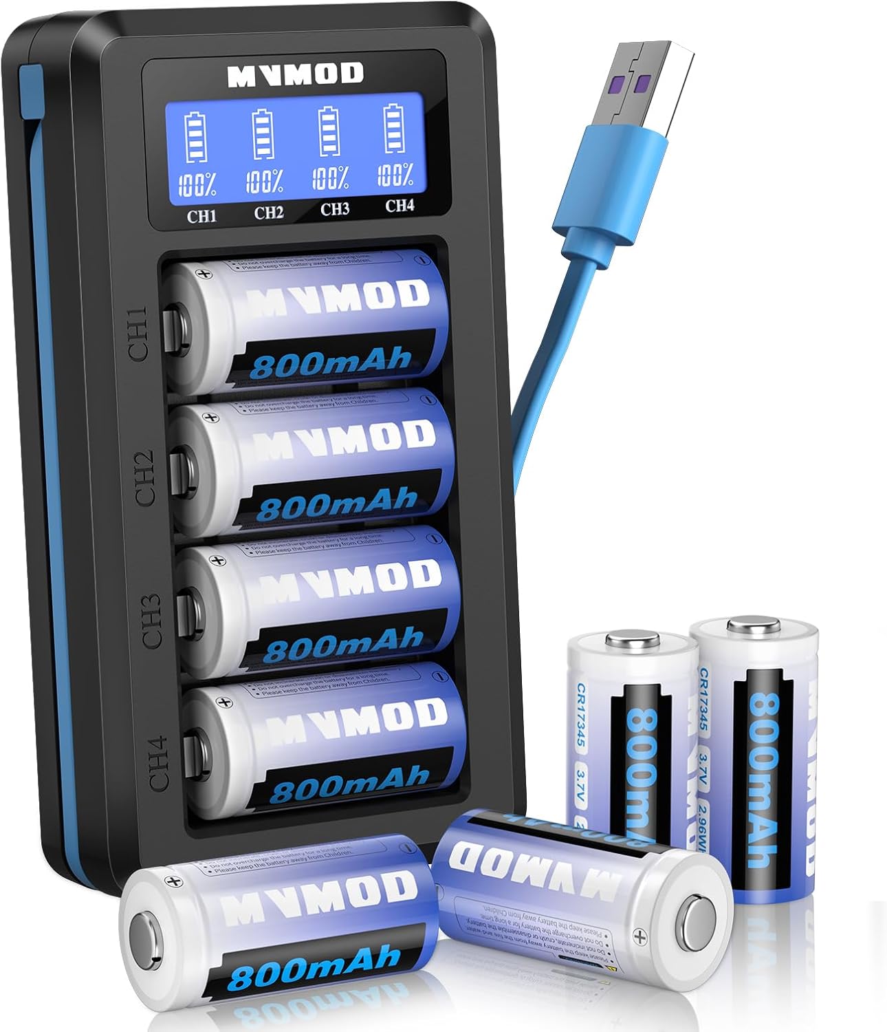 CR123A Lithium Batteries 8 Pack with Charger for Arlo Cameras