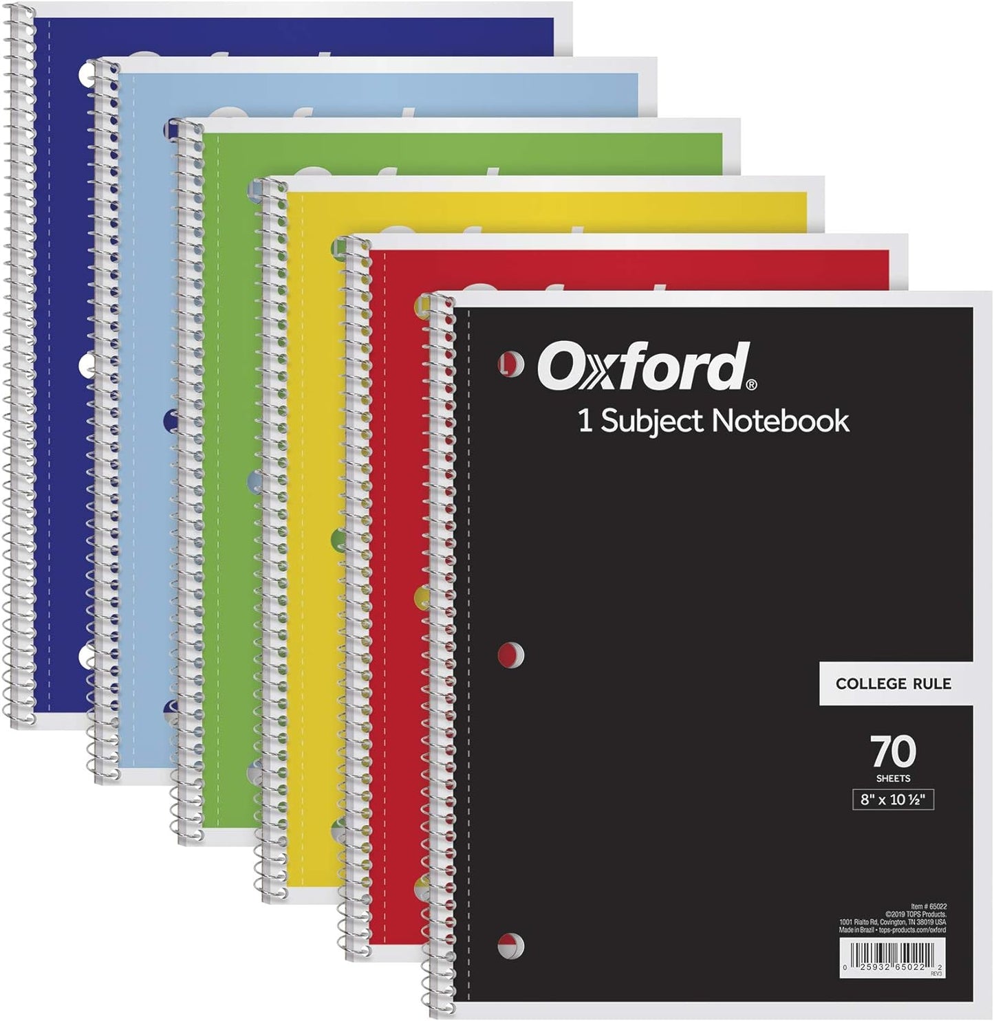 6-Pack Oxford Spiral Notebooks, 8x10.5 Inch, College Ruled - Vibrant Colors!