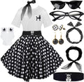 10Pcs Sock Hop Outfits Women Poodle Skirts with Full 50s Accessories